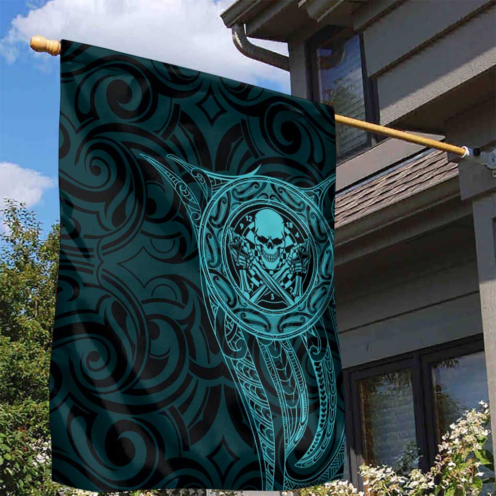New Zealand Skull Darts Garden Flag Aotearoa Maori Chest Tattoo Stylized Teal - Polynesian Pride