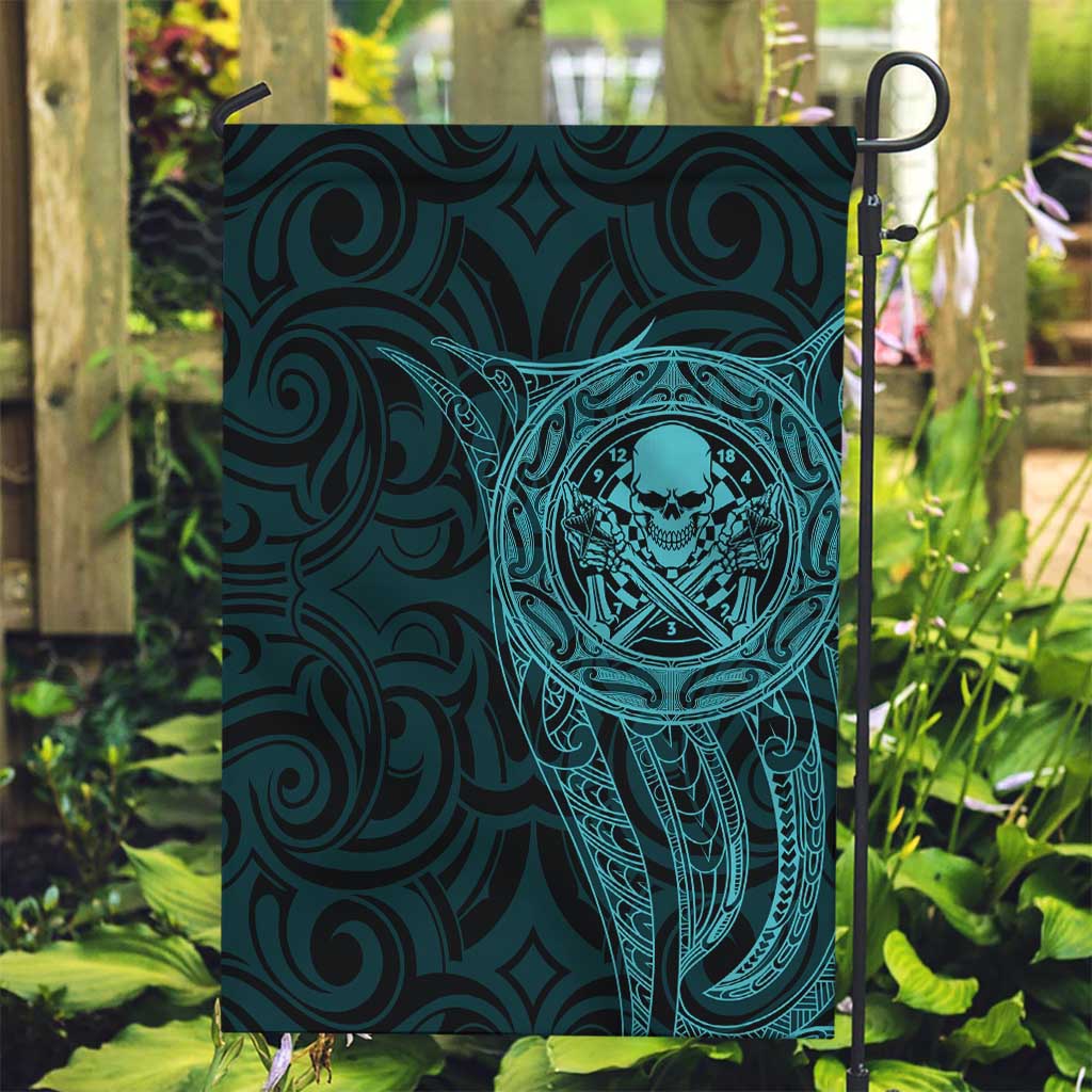 New Zealand Skull Darts Garden Flag Aotearoa Maori Chest Tattoo Stylized Teal - Polynesian Pride