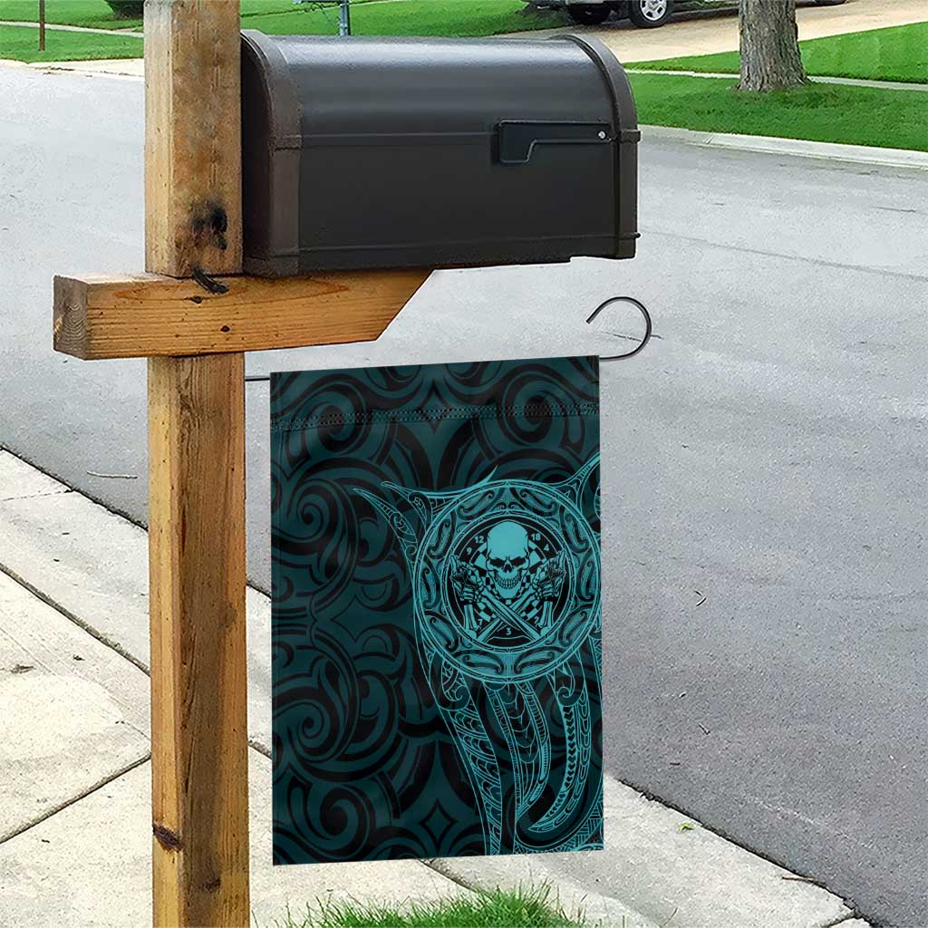 New Zealand Skull Darts Garden Flag Aotearoa Maori Chest Tattoo Stylized Teal - Polynesian Pride