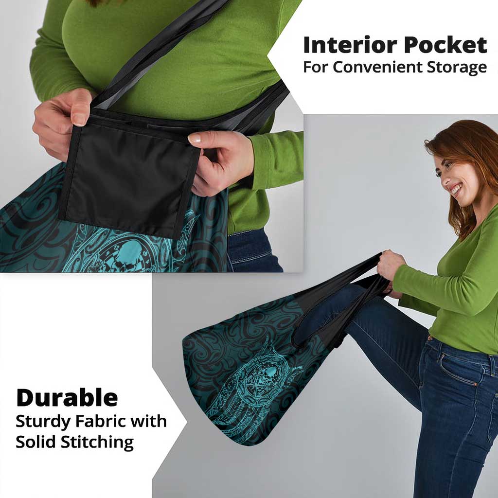 New Zealand Skull Darts Grocery Bag Aotearoa Maori Chest Tattoo Stylized Teal - Polynesian Pride