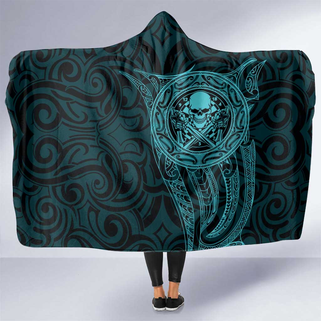 New Zealand Skull Darts Hooded Blanket Aotearoa Maori Chest Tattoo Stylized Teal - Polynesian Pride