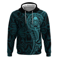 New Zealand Skull Darts Hoodie Aotearoa Maori Chest Tattoo Stylized Teal - Polynesian Pride