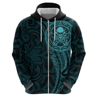 New Zealand Skull Darts Hoodie Aotearoa Maori Chest Tattoo Stylized Teal - Polynesian Pride