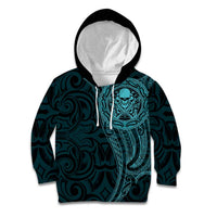 New Zealand Skull Darts Kid Hoodie Aotearoa Maori Chest Tattoo Stylized Teal - Polynesian Pride