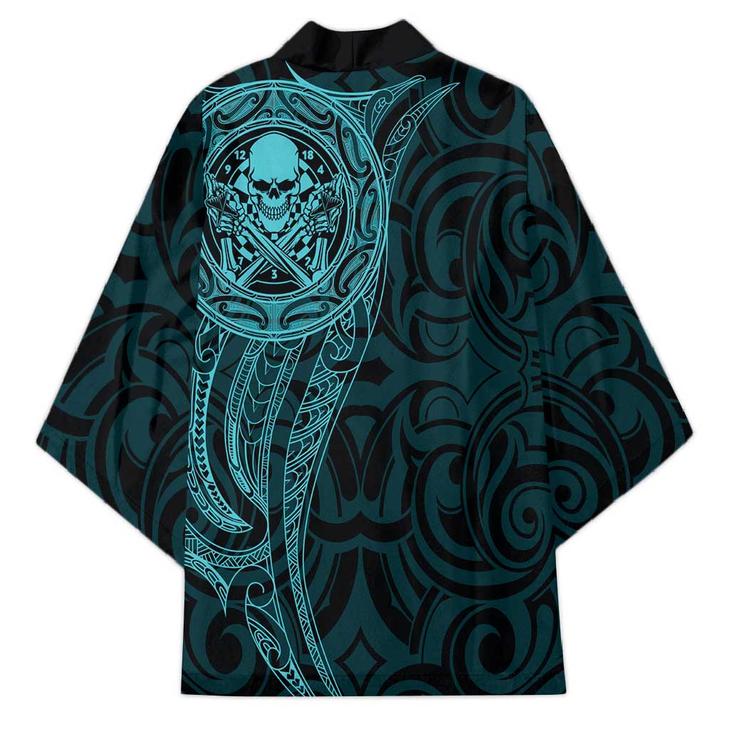 New Zealand Skull Darts Kimono Aotearoa Maori Chest Tattoo Stylized Teal - Polynesian Pride
