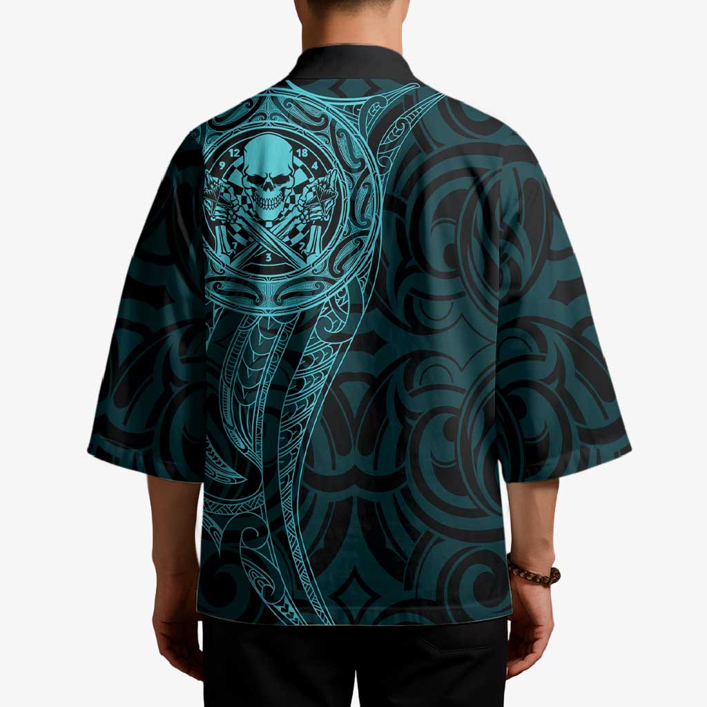 New Zealand Skull Darts Kimono Aotearoa Maori Chest Tattoo Stylized Teal - Polynesian Pride