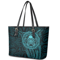 New Zealand Skull Darts Leather Tote Bag Aotearoa Maori Chest Tattoo Stylized Teal - Polynesian Pride