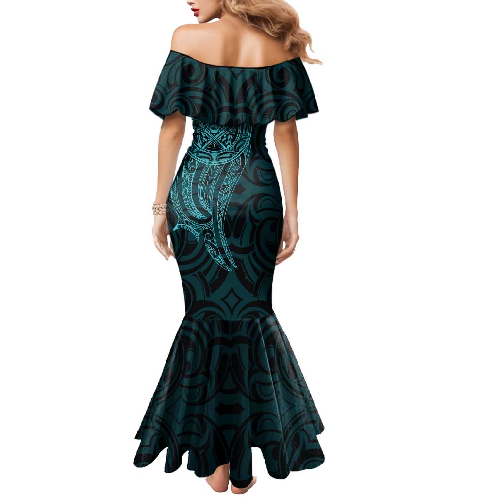 New Zealand Skull Darts Mermaid Dress Aotearoa Maori Chest Tattoo Stylized Teal - Polynesian Pride