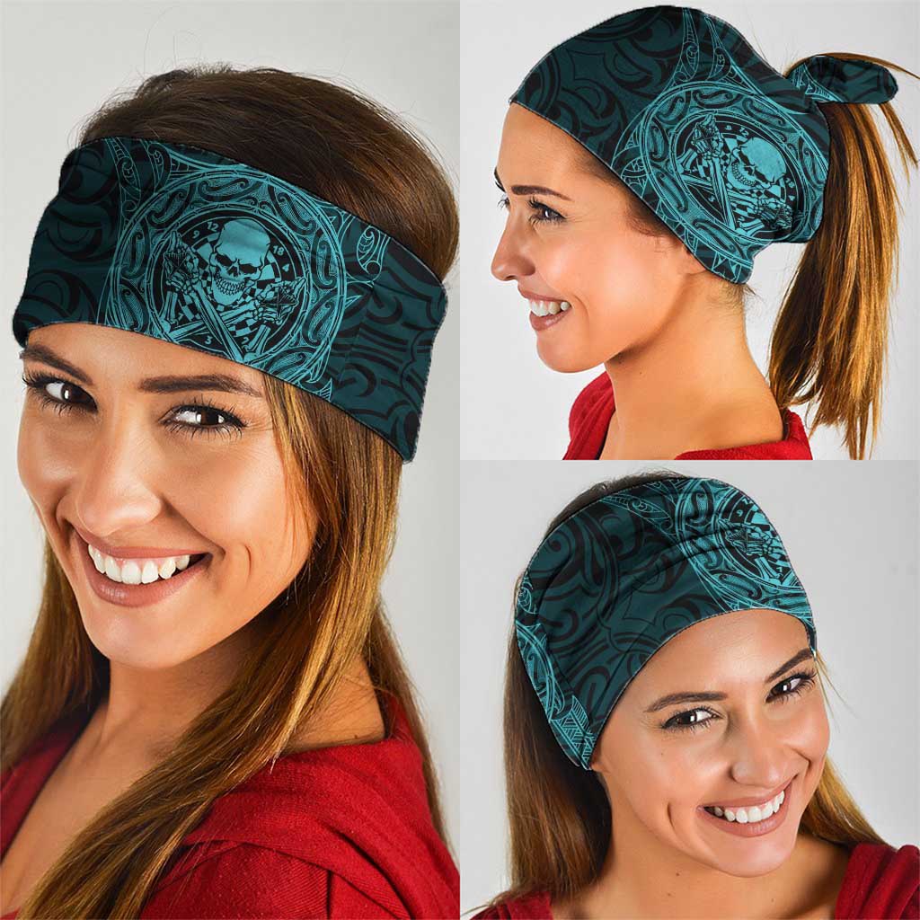New Zealand Skull Darts Neck Gaiter Aotearoa Maori Chest Tattoo Stylized Teal - Polynesian Pride