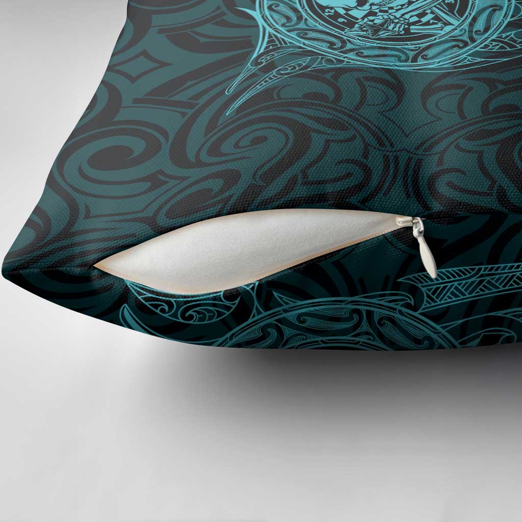New Zealand Skull Darts Pillow Cover Aotearoa Maori Chest Tattoo Stylized Teal - Polynesian Pride