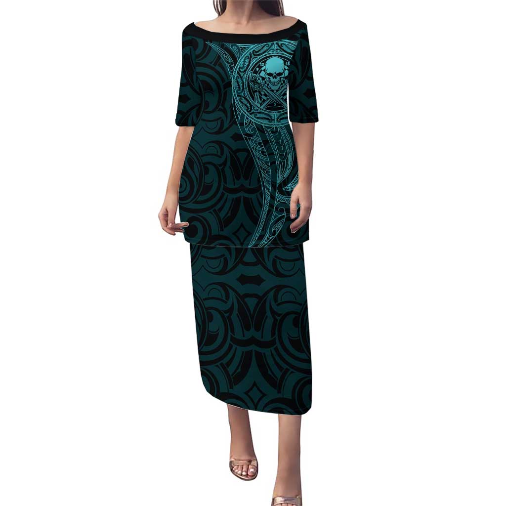 New Zealand Skull Darts Puletasi Aotearoa Maori Chest Tattoo Stylized Teal - Polynesian Pride