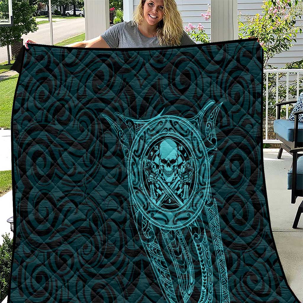 New Zealand Skull Darts Quilt Aotearoa Maori Chest Tattoo Stylized Teal - Polynesian Pride