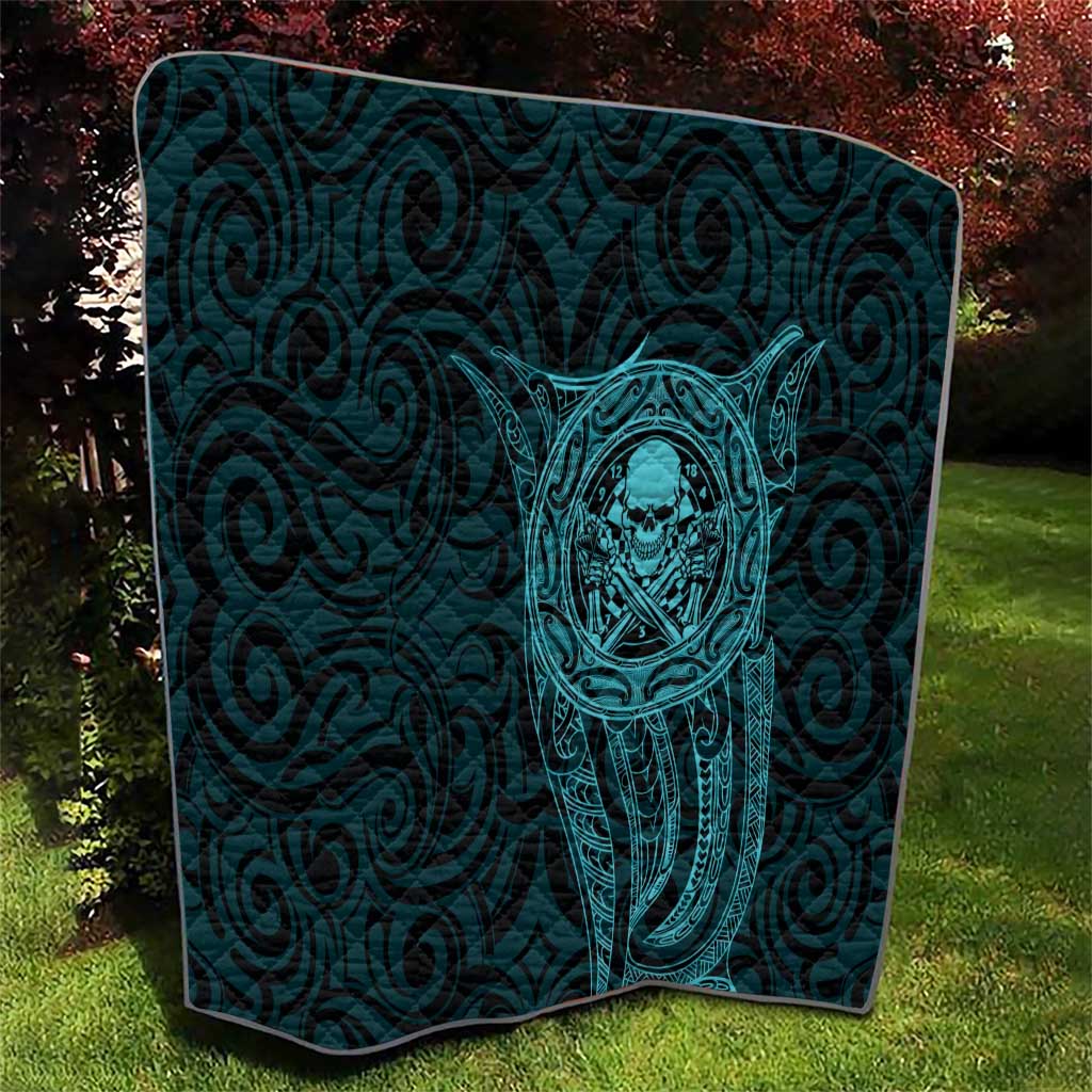New Zealand Skull Darts Quilt Aotearoa Maori Chest Tattoo Stylized Teal - Polynesian Pride