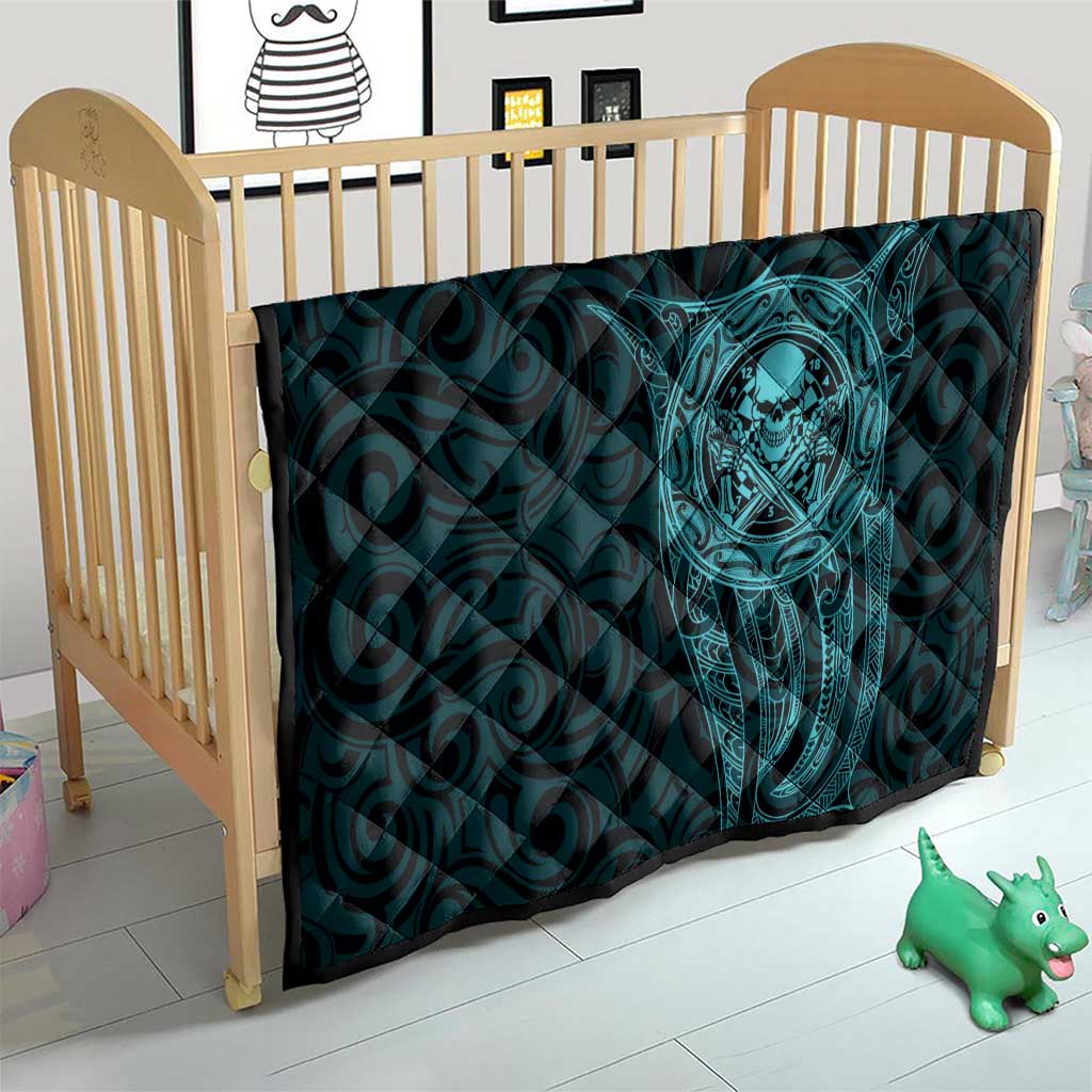 New Zealand Skull Darts Quilt Aotearoa Maori Chest Tattoo Stylized Teal - Polynesian Pride