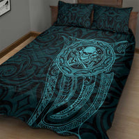 New Zealand Skull Darts Quilt Bed Set Aotearoa Maori Chest Tattoo Stylized Teal - Polynesian Pride
