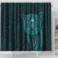 New Zealand Skull Darts Shower Curtain Aotearoa Maori Chest Tattoo Stylized Teal - Polynesian Pride