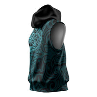 New Zealand Skull Darts Sleeveless Hoodie Aotearoa Maori Chest Tattoo Stylized Teal - Polynesian Pride