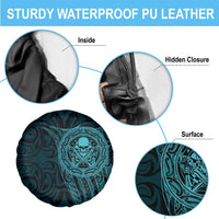 New Zealand Skull Darts Spare Tire Cover Aotearoa Maori Chest Tattoo Stylized Teal - Polynesian Pride