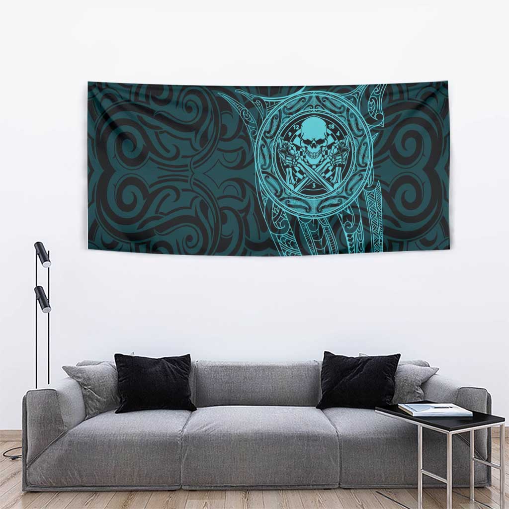 New Zealand Skull Darts Tapestry Aotearoa Maori Chest Tattoo Stylized Teal - Polynesian Pride