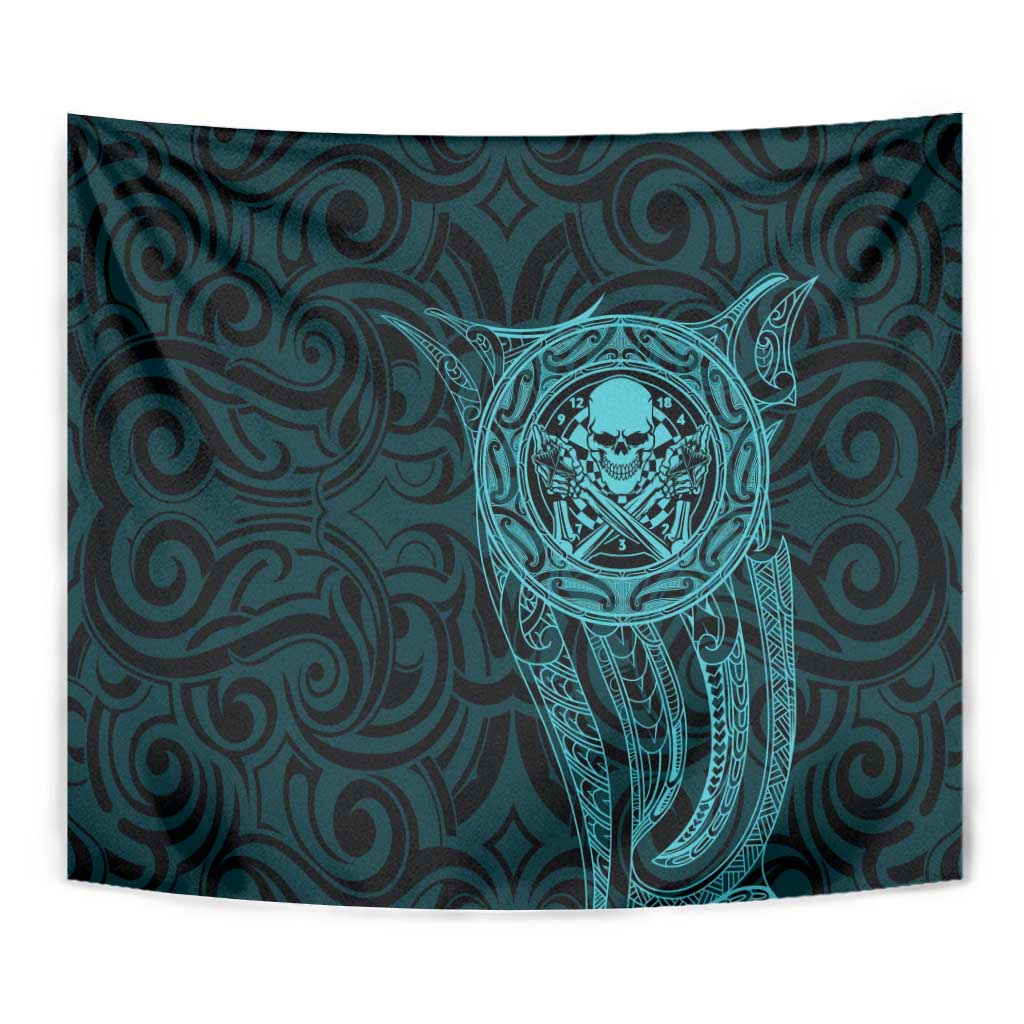 New Zealand Skull Darts Tapestry Aotearoa Maori Chest Tattoo Stylized Teal - Polynesian Pride