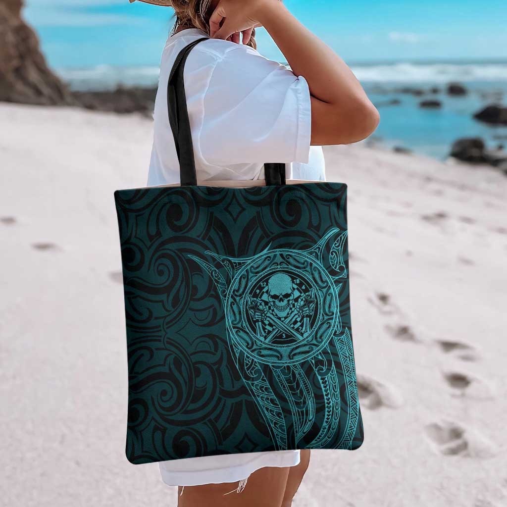 New Zealand Skull Darts Tote Bag Aotearoa Maori Chest Tattoo Stylized Teal - Polynesian Pride