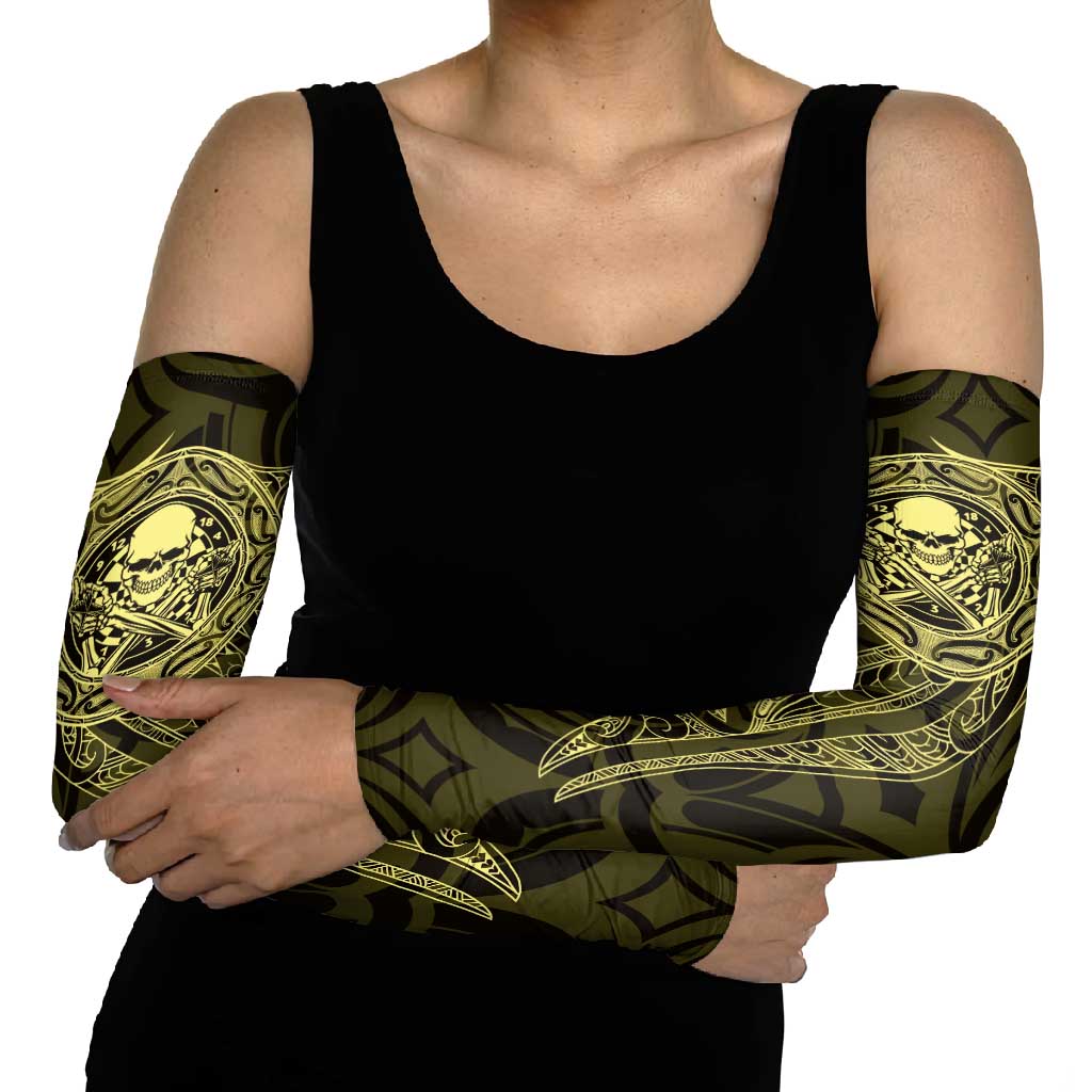 New Zealand Skull Darts Arm Sleeves Aotearoa Maori Chest Tattoo Stylized Gold - Polynesian Pride