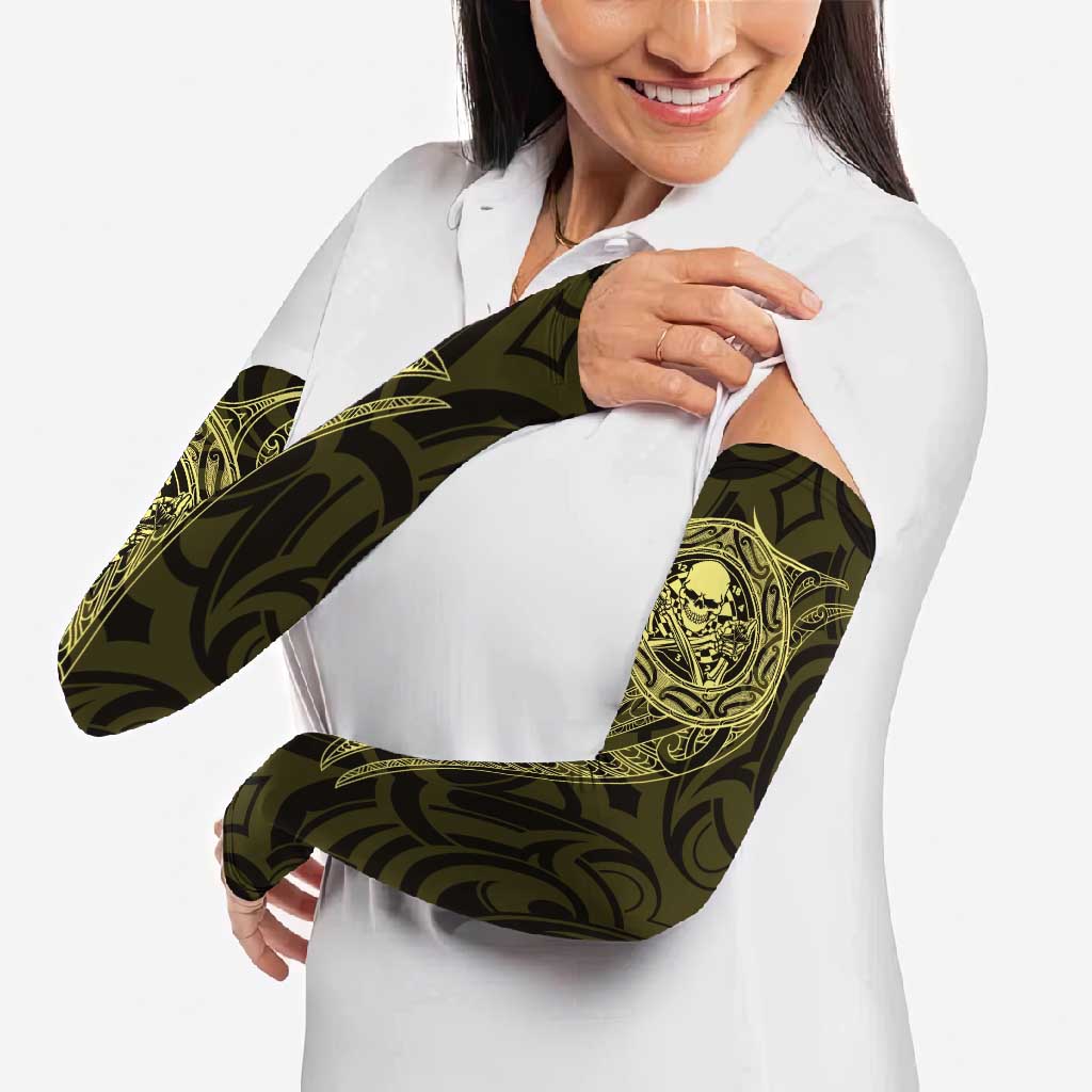 New Zealand Skull Darts Arm Sleeves Aotearoa Maori Chest Tattoo Stylized Gold - Polynesian Pride
