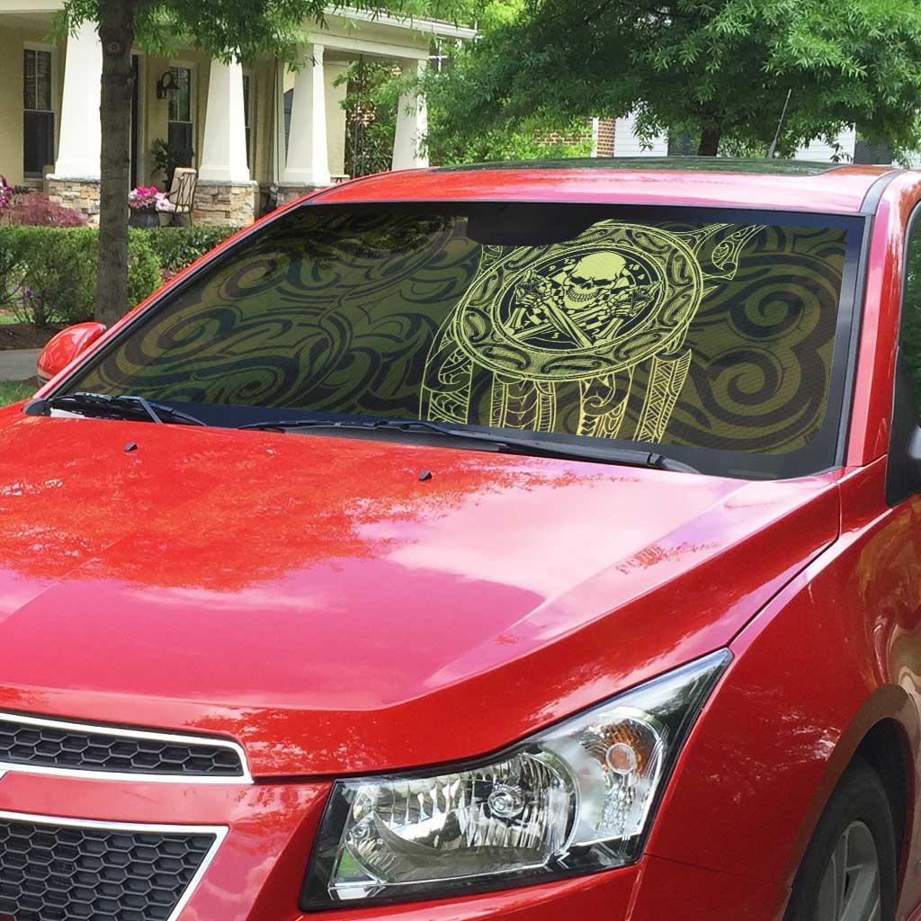 New Zealand Skull Darts Auto Sun Shade Aotearoa Maori Chest Tattoo Stylized Gold - Polynesian Pride