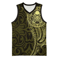 New Zealand Skull Darts Basketball Jersey Aotearoa Maori Chest Tattoo Stylized Gold - Polynesian Pride