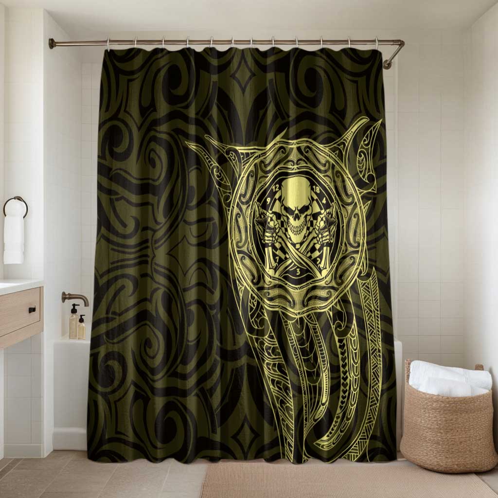 New Zealand Skull Darts Bathroom Set Aotearoa Maori Chest Tattoo Stylized Gold - Polynesian Pride