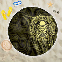 New Zealand Skull Darts Beach Blanket Aotearoa Maori Chest Tattoo Stylized Gold - Polynesian Pride