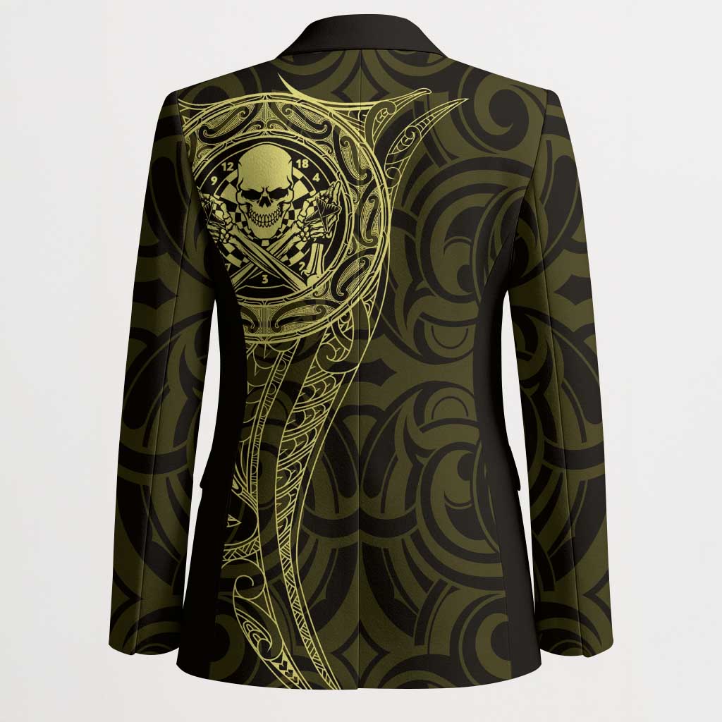 New Zealand Skull Darts Blazer Aotearoa Maori Chest Tattoo Stylized Gold - Polynesian Pride