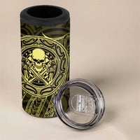 New Zealand Skull Darts 4 in 1 Can Cooler Tumbler Aotearoa Maori Chest Tattoo Stylized Gold - Polynesian Pride