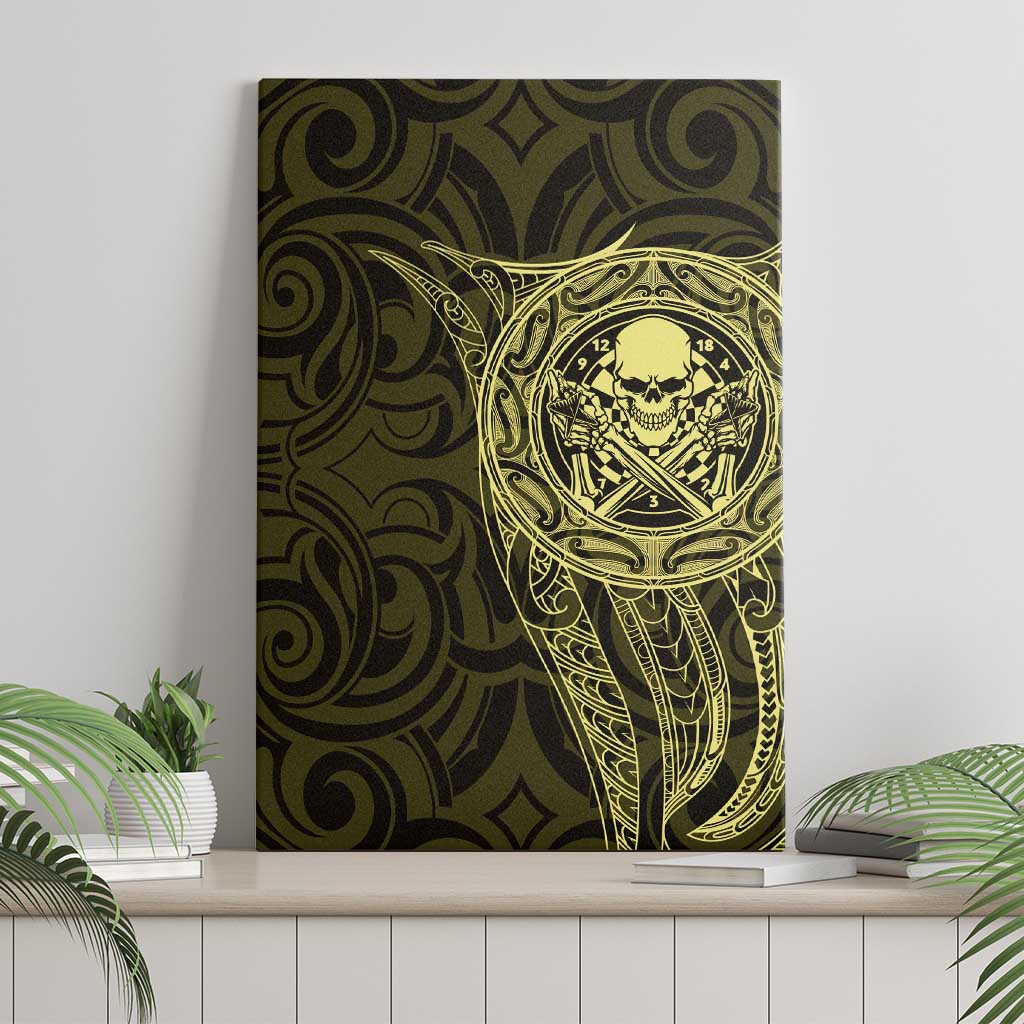 New Zealand Skull Darts Canvas Wall Art Aotearoa Maori Chest Tattoo Stylized Gold - Polynesian Pride
