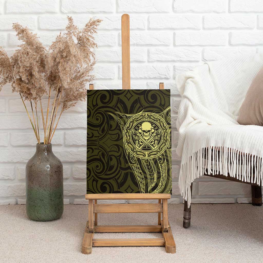New Zealand Skull Darts Canvas Wall Art Aotearoa Maori Chest Tattoo Stylized Gold - Polynesian Pride