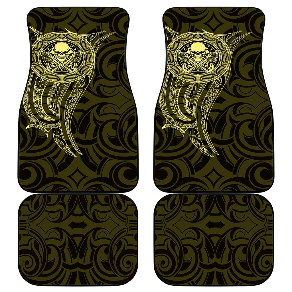 New Zealand Skull Darts Car Mats Aotearoa Maori Chest Tattoo Stylized Gold - Polynesian Pride