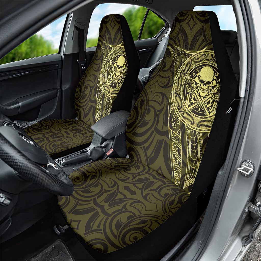 New Zealand Skull Darts Car Seat Cover Aotearoa Maori Chest Tattoo Stylized Gold - Polynesian Pride