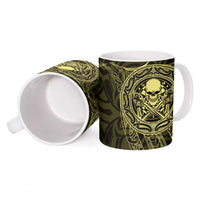 New Zealand Skull Darts Ceramic Mug Aotearoa Maori Chest Tattoo Stylized Gold - Polynesian Pride