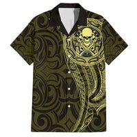 New Zealand Skull Darts Family Matching Tank Maxi Dress and Hawaiian Shirt Aotearoa Maori Chest Tattoo Stylized Gold - Polynesian Pride