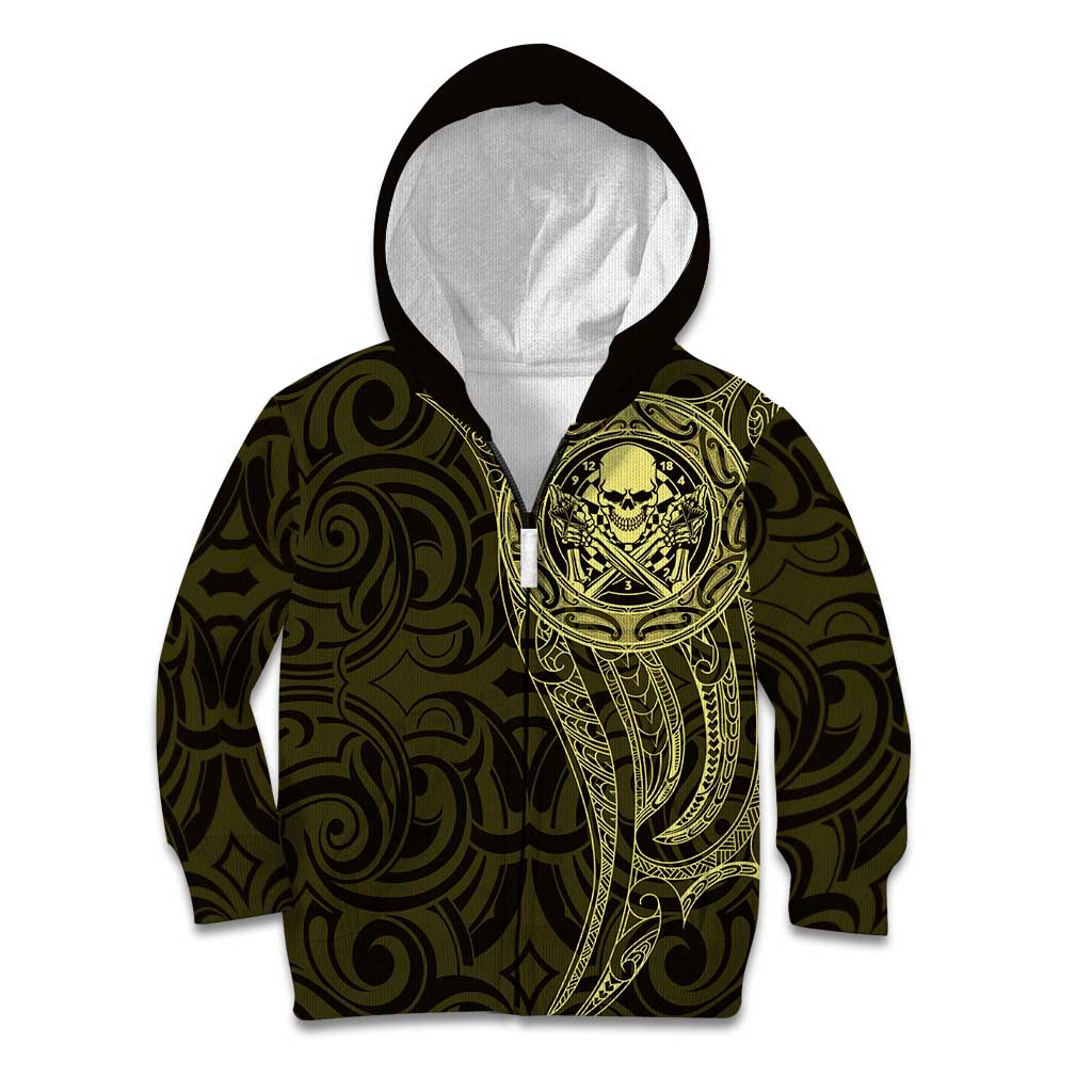 New Zealand Skull Darts Kid Hoodie Aotearoa Maori Chest Tattoo Stylized Gold - Polynesian Pride