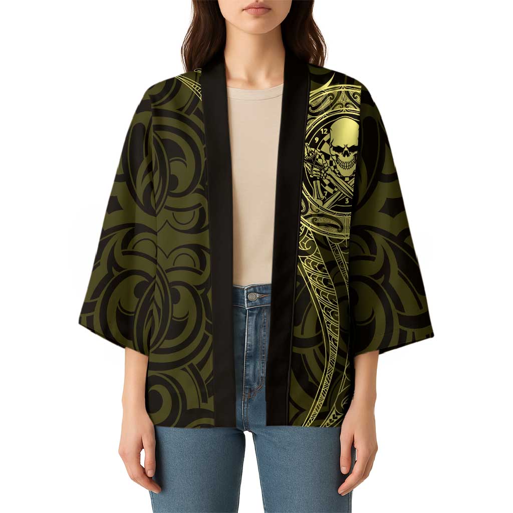 New Zealand Skull Darts Kimono Aotearoa Maori Chest Tattoo Stylized Gold - Polynesian Pride