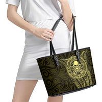 New Zealand Skull Darts Leather Tote Bag Aotearoa Maori Chest Tattoo Stylized Gold - Polynesian Pride
