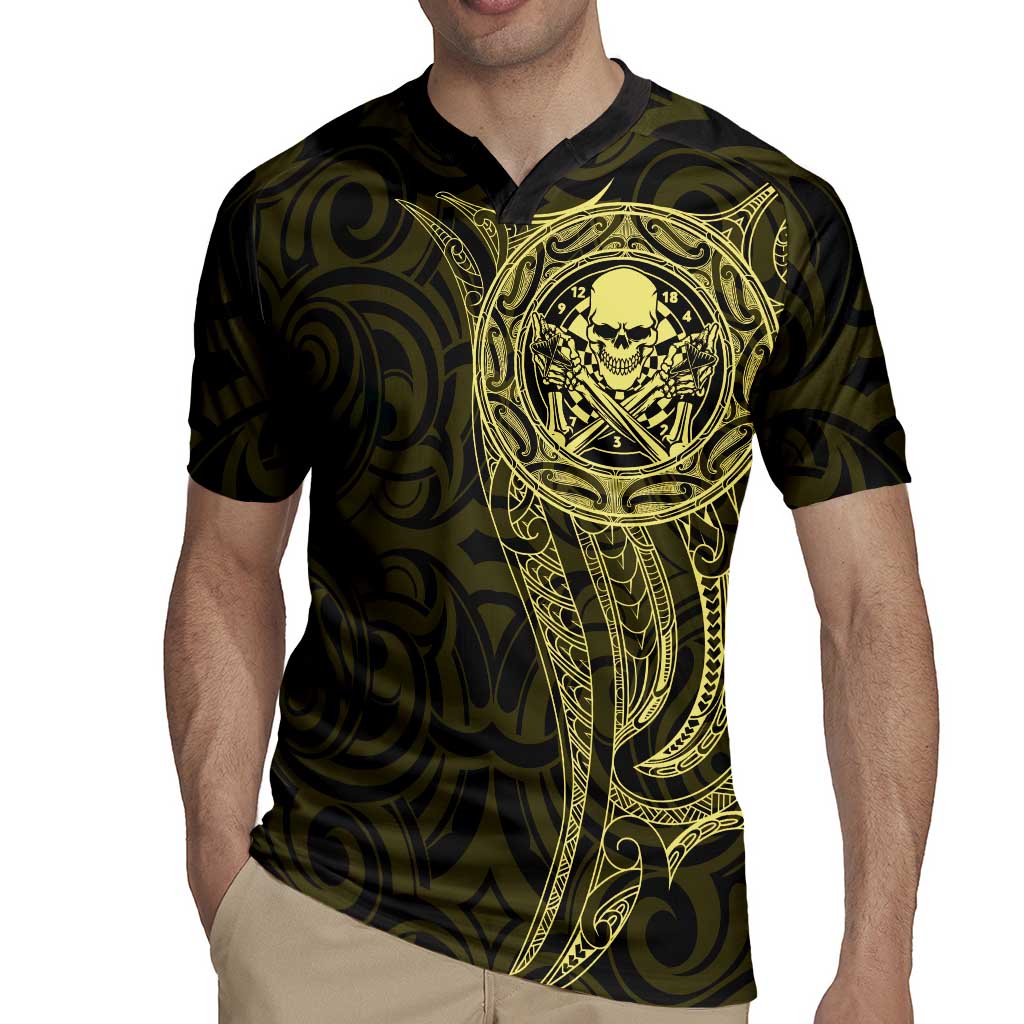 New Zealand Skull Darts Rugby Jersey Aotearoa Maori Chest Tattoo Stylized Gold - Polynesian Pride