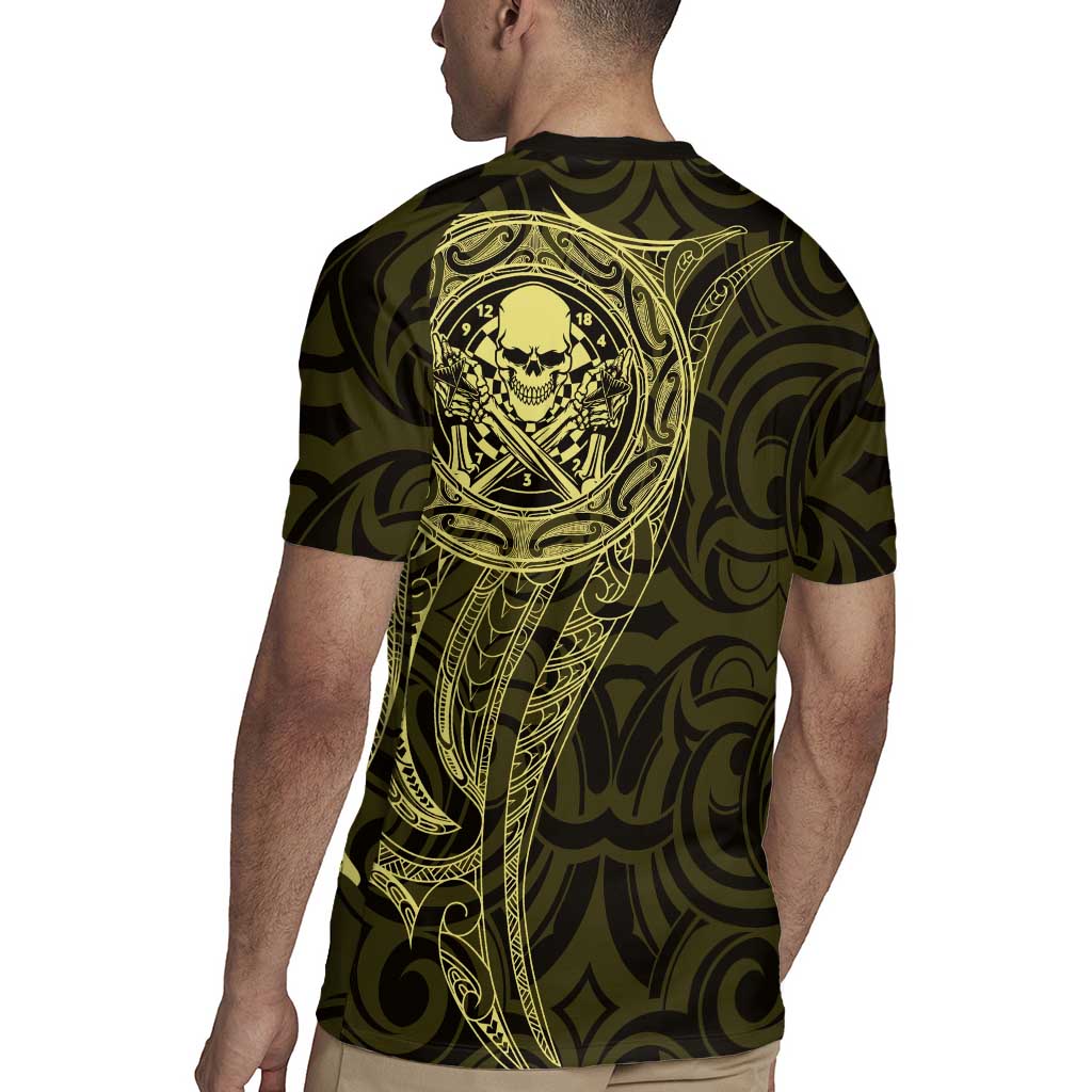 New Zealand Skull Darts Rugby Jersey Aotearoa Maori Chest Tattoo Stylized Gold - Polynesian Pride