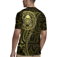 New Zealand Skull Darts Rugby Jersey Aotearoa Maori Chest Tattoo Stylized Gold - Polynesian Pride