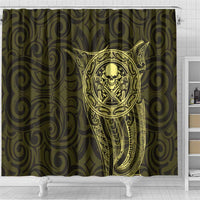 New Zealand Skull Darts Shower Curtain Aotearoa Maori Chest Tattoo Stylized Gold - Polynesian Pride