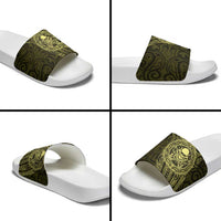 New Zealand Skull Darts Slide Sandals Aotearoa Maori Chest Tattoo Stylized Gold - Polynesian Pride