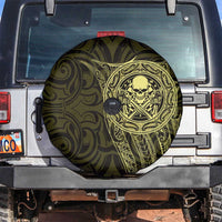 New Zealand Skull Darts Spare Tire Cover Aotearoa Maori Chest Tattoo Stylized Gold - Polynesian Pride