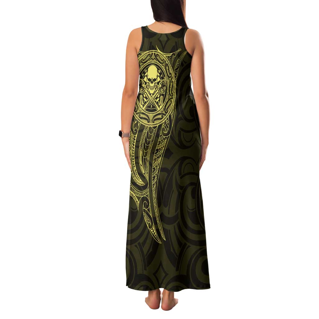 New Zealand Skull Darts Tank Maxi Dress Aotearoa Maori Chest Tattoo Stylized Gold - Polynesian Pride