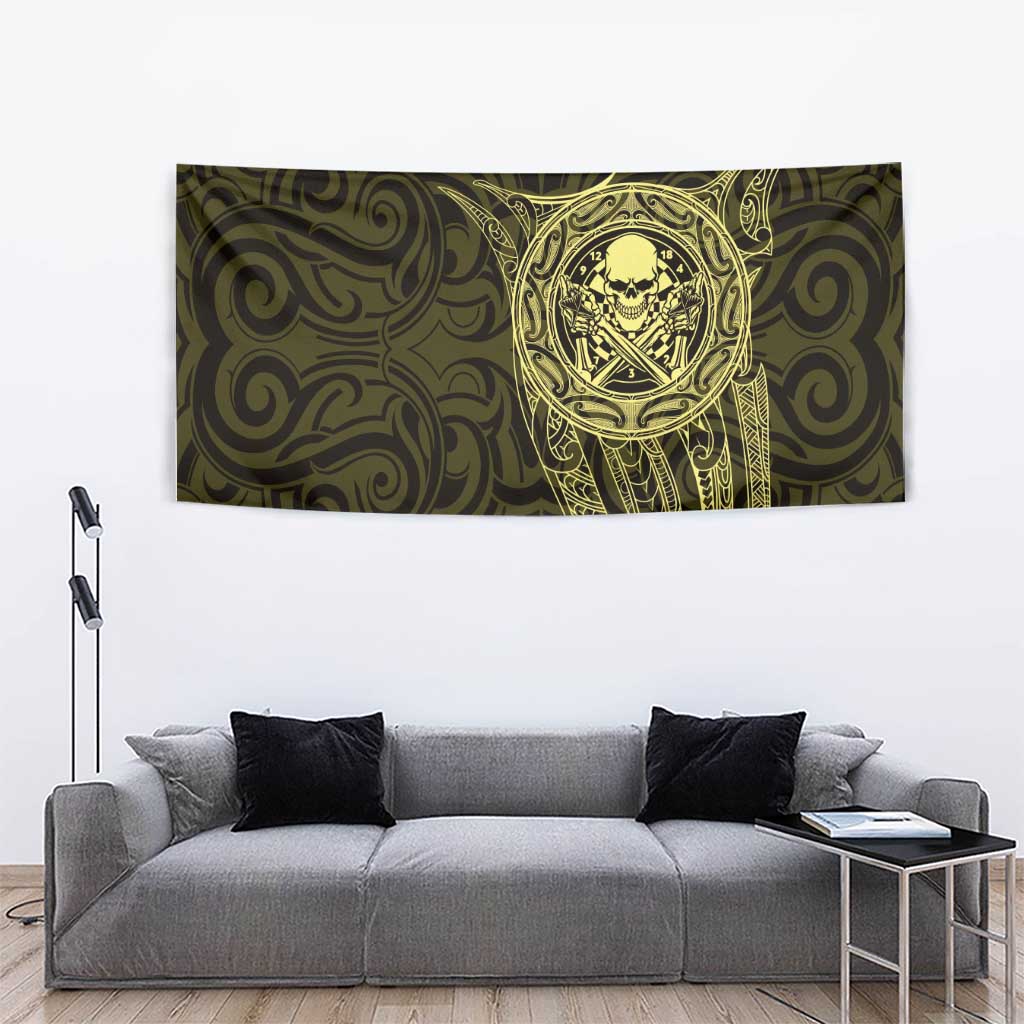 New Zealand Skull Darts Tapestry Aotearoa Maori Chest Tattoo Stylized Gold - Polynesian Pride